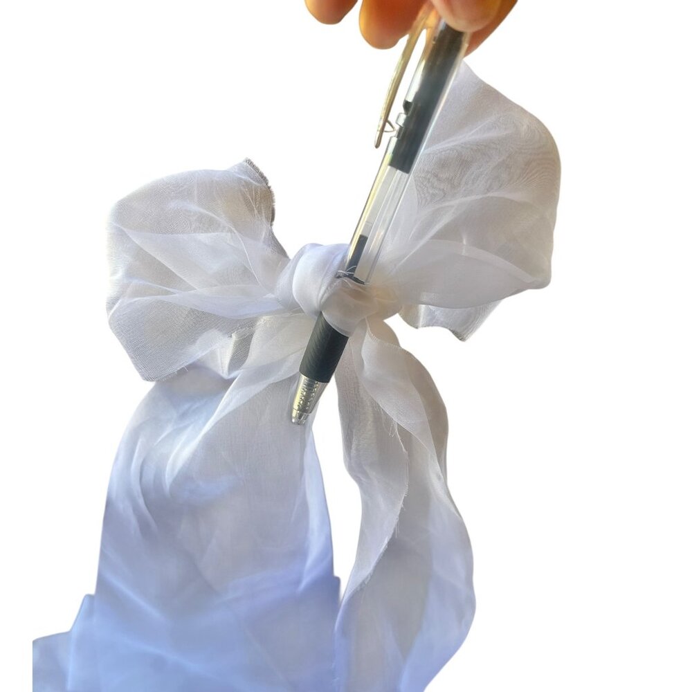 100% Organza Silk Bows With Long Tails Set of 15 White 4 Balloons Showers etc - Picture 11 of 15